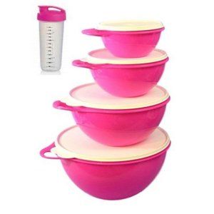 Tupperware Kitchen - NEW Neon Pink Tupperware Thatsa Bowl Set & Shaker Tupperware Kitchen - NEW Neon Pink Tupperware Thatsa Bowl Set & Shaker